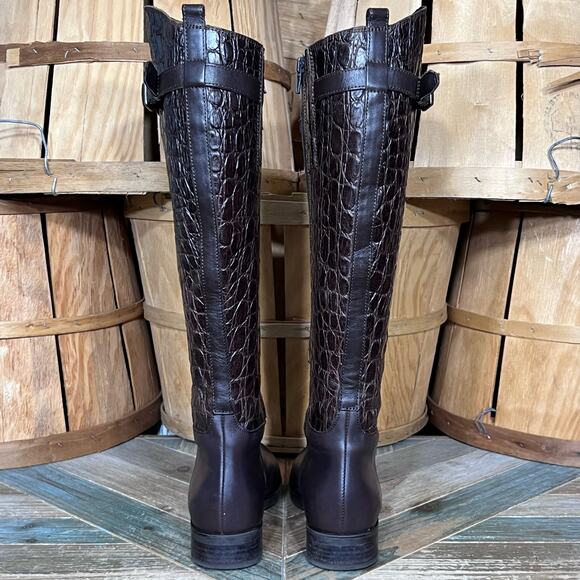 Clarks Hopedale Wish Brown Croc Embossed Leather Tall Riding Boots Womens Size 8 - Picture 6 of 16